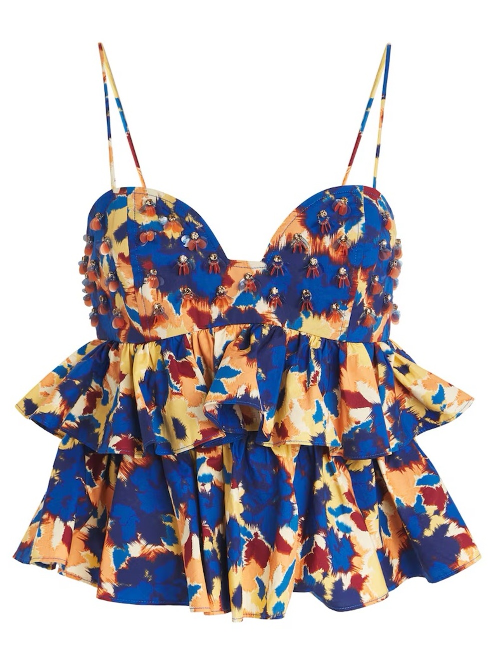 Ulla Johnson Embellished Lucia Tiered Ruffle Top in Wildflower size 6